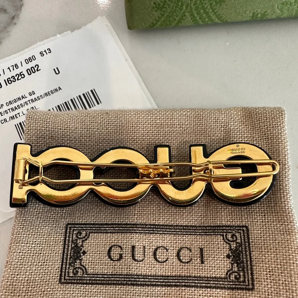 Gucci Logo Crystal Hair Clip